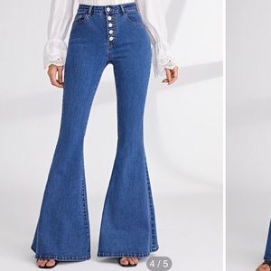Button Fly Flare Leg Jeans
